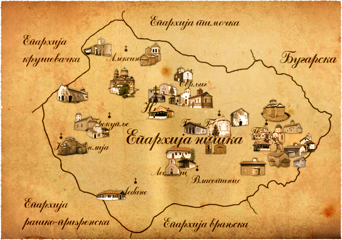 Mapa manastira Eparhije niske
